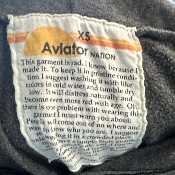 Aviator Nation Gray Lightning Bolt Full Zip Hoodie with Gold Zippers - Picture 3 of 8